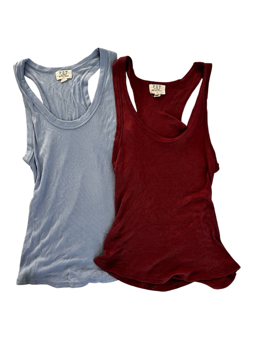 PST Ribbed Racerback Tank Top — Burgundy and Light Blue